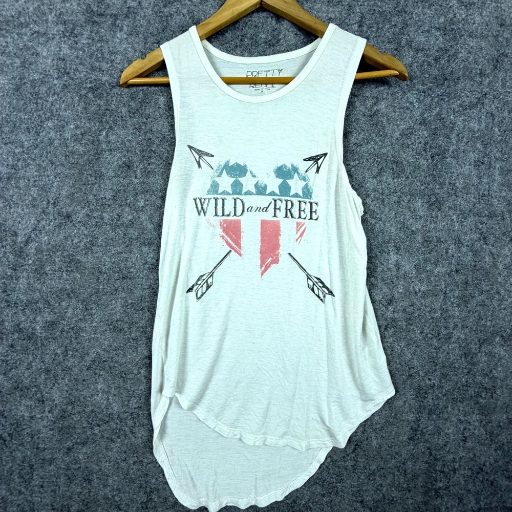 Pretty Rebel Tank Top Women Small White Wild and Free Flag Heart Patriotic